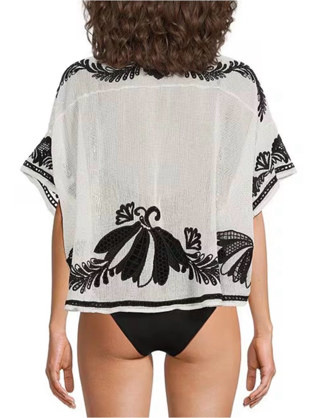 FARM Rio White Black Copacabana Beach Off-White Fishnet Blouse - Picture 3 of 13